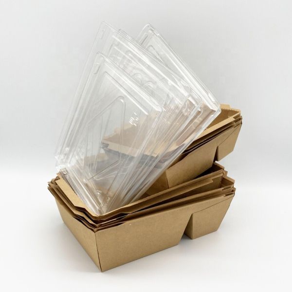 Buy Craft Paper Disposable Takeaway Containers With Transparent Plastic Cover at wholesale prices