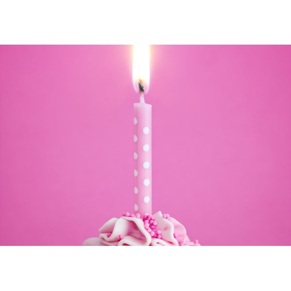 Buy Shining Pink Birthday Candles For Cupcakes With White Dots Tearless Eco Friendly at wholesale prices