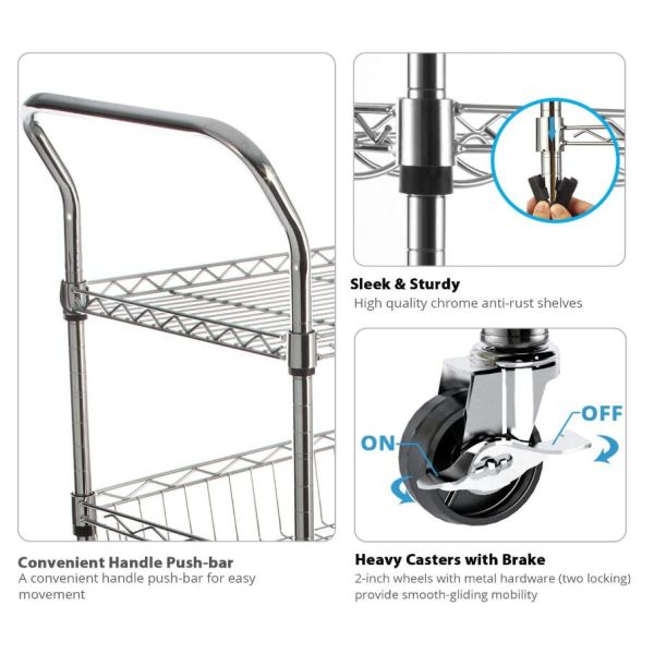 Removable Tray 4 Tier Security Wire Rolling Cart For Restaurant Food Service