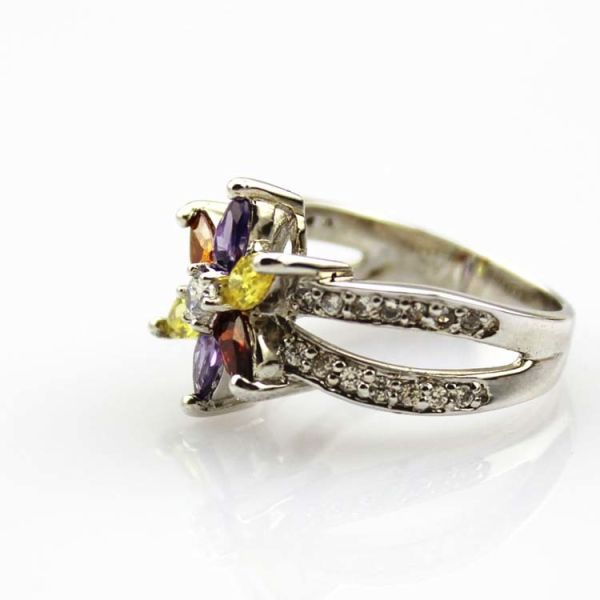 Designer Jewelry Sterling Silver with Yellow Cubic Zircon Flower Gemstone Ring (R0012)