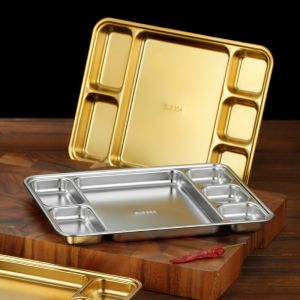 China Rectangular Stainless Steel Divided Dinner Metal Plate Trays on sale
