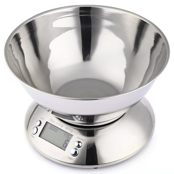 Buy Digital Multifunction Kitchen Scale 5kg Electronic Stainless Steel Food Weighing Scale with Large Removal Bowl at wholesale prices