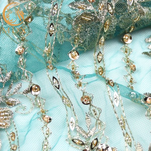 Fashion George Embroidery Lace Fabrics Green Mesh Handmade 20% Polyeter