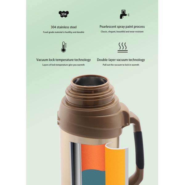 2.0L Double Wall Vacuum Travel Pot For Cooking Large Thermos Travel Flask Keeps Cold Up To 72 Hours