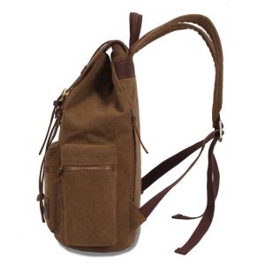 Large Travel Hiking Drawstring Canvas Leather Backpack Women'S Unisex