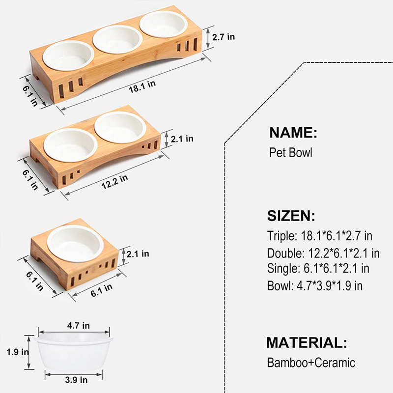 2023 Pop Sale Bamboo Pet Feeder with Cat Dog Bowls Multifunctional Rectangle Design