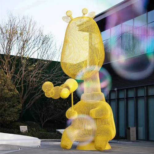 Modern City Cartoon Giraffe Outdoor Garden Statue Metal Animal Sculpture Art