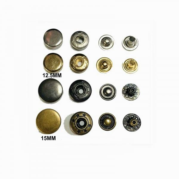 wholesale 12.5mm 15mm Stainless Steel classic 4 parts metal Spring Snap botones