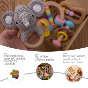 Rattle Soother 7.2cm Wooden Musical Toys Childrens Wooden Instruments