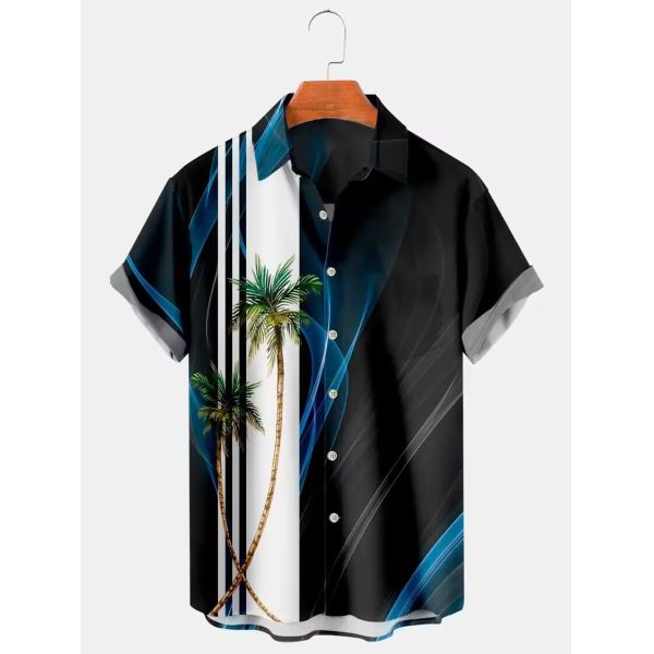 Custom Printed Hawaiian Camp Shirt for Men Allover Logo Design Covered Button Closure