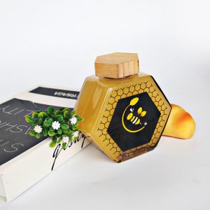 250ml 500ml Flat Hexagon Glass Jars Clear With Bamboo Lid