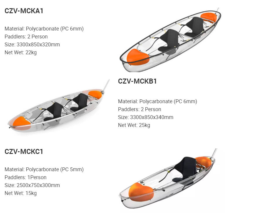 Light Ocean Polycarbonate Canoe , 3300 * 850 * 320mm Flat Bottom Jet Boat