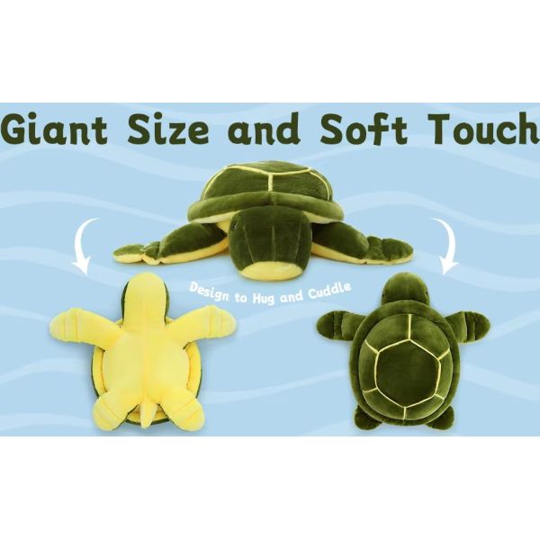 MorisMos 18-Inch Giant Green Sea Turtle Pillow Soft Cotton Large Plush Toy for Boys for Party Valentine's or Birthday Gift
