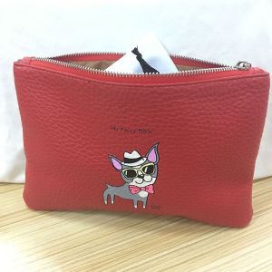 Leather Cosmetic Zipper Bag With Cute Cat Logo Easy To Carry Space Saving