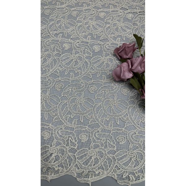 100% Polyester French Chantilly Lace Fabric For Garments Gowns Hollow-up White Color Wedding Dresses