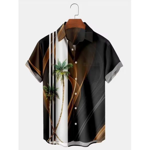 Custom Printed Hawaiian Camp Shirt for Men Allover Logo Design Covered Button Closure