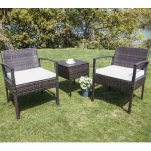 Patio Outdoor Dining Table Rattan Table Tempered Glass Tabletop Porch Conversati