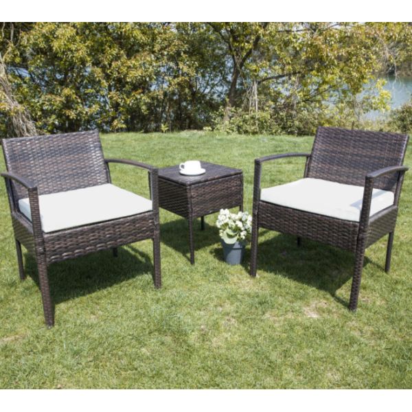 Patio Outdoor Dining Table Rattan Table Tempered Glass Tabletop Porch Conversation