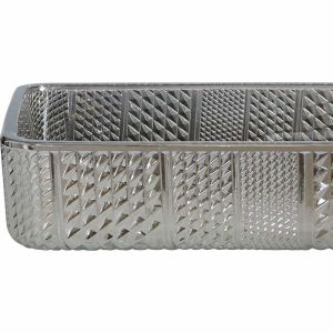 Chromed Rectangular Vessel Sinks Tempered Glass Silver Crystal