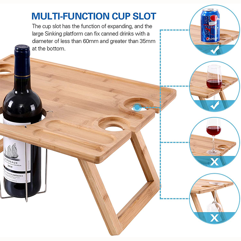 Outdoor Engraved Bamboo Folding Tray Table For Picnic Desk Camping