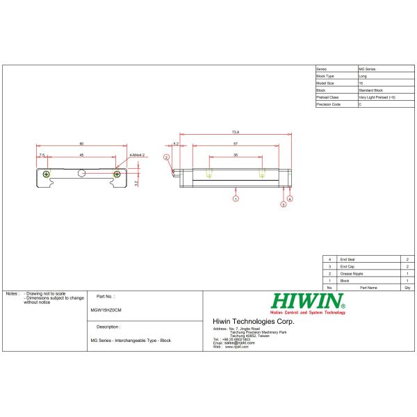 HIWIN MGW15H Miniature Linear Guide MGW Type Machined Guide Rail 15mm Size