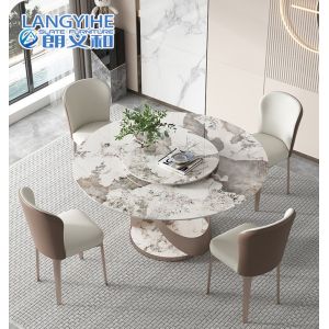 Turntable Marble Round Dining Table For 4 Light Luxury