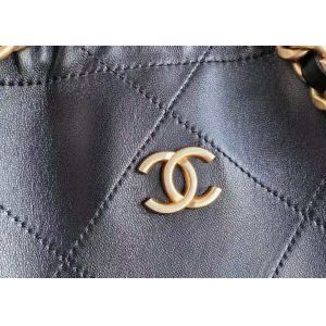 Bucket Genuine Leather Shoulder Handbag , 30cm Black Chain Handbag