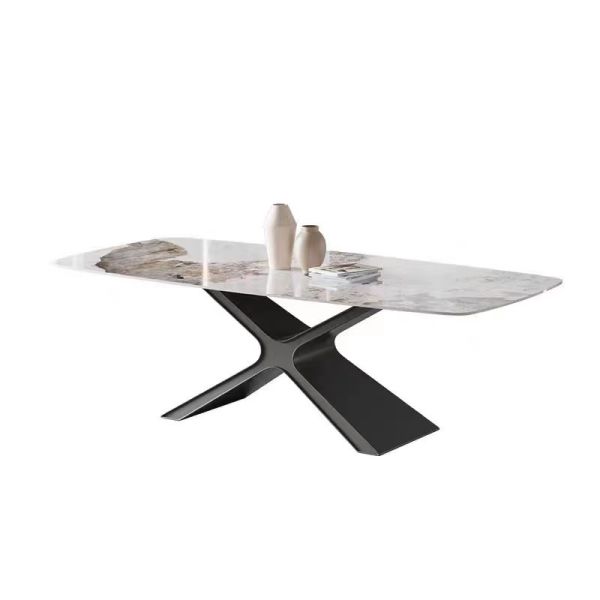 Buy Foshan Factory Rectangular Dining Table Set Chairs Light Luxury SINTERED STONE Table X Shape Hotel table at wholesale prices