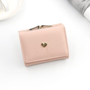 SHORT IRON CLIP BAG WOMEN'S HEART-SHAPED HARDWARE CLUTCH BAG SOLID COLOR SIMPLE