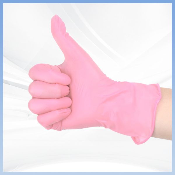 Buy Soft Pink Disposable Synthetic Nitrile Gloves 9 Inches Length at wholesale prices