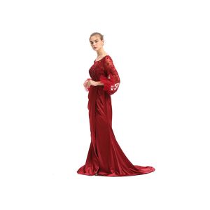 Ruched Red Ladies Evening Dresses , Balloon Long Sleeve Wedding Gown