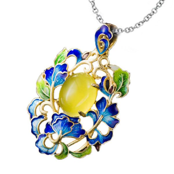 Buy Gold Plated Fashion Colorful Enamel Floral Yellow Agate Pendant Necklace(P6050601) at wholesale prices