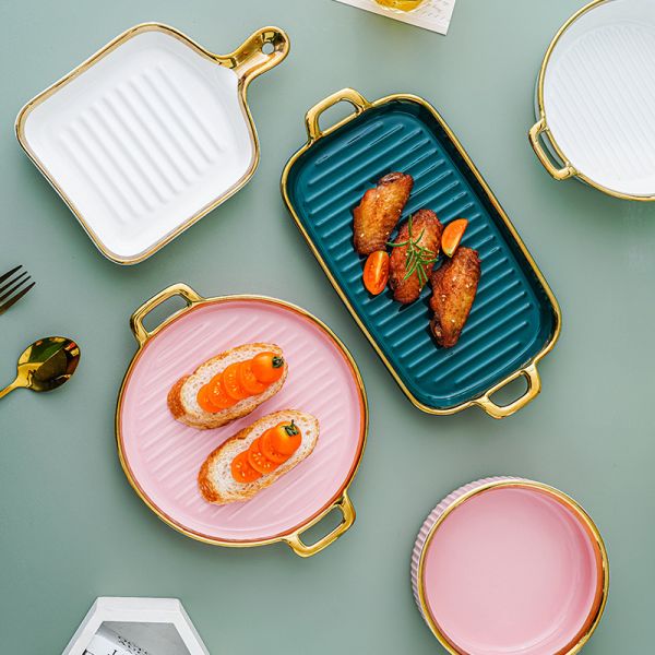 Double Wall Insulated Colorful Ceramic Dinner Plates Nordic Style For Cooking Kitchen