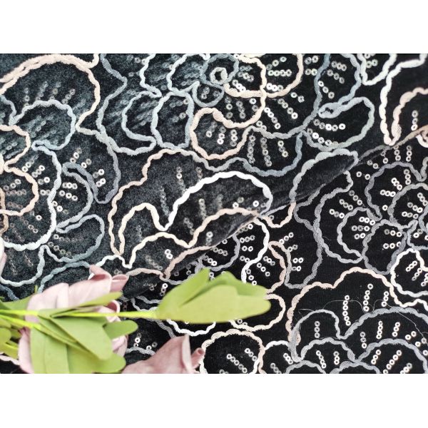 Buy Velvet Sequin Embroidered Fabric Embroidery Evening Dress Fabric at wholesale prices