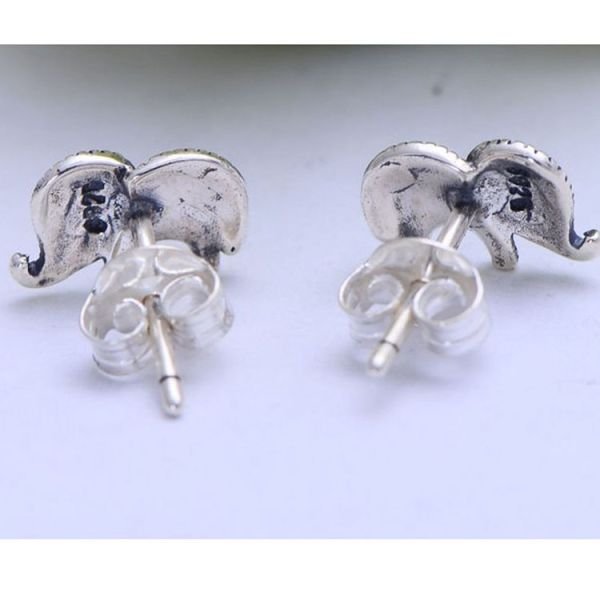 Elephant Shape Thai 925 Silver Marcastie Stud Earrings (XH028447W)