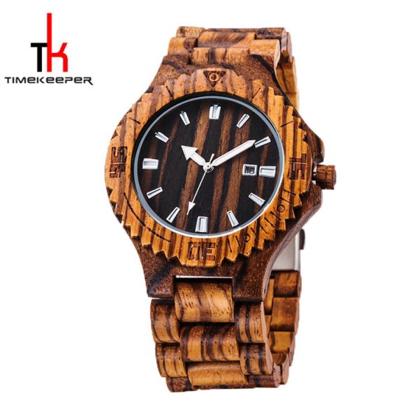 Buy Men's 45mm Waterproof Wood Watch Zebra Case Calendar Movement at wholesale prices