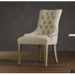 Event button tufted reclining back solid wooden dining chiar with linen