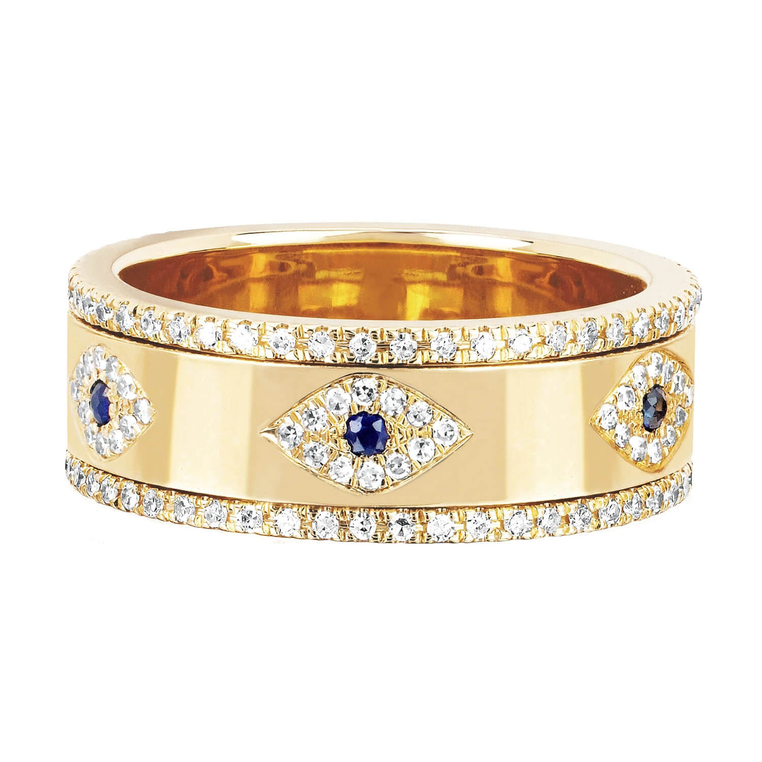 Blue Sapphire White CZ Eye Women Eternity Band Brass Eternity Ring For Women