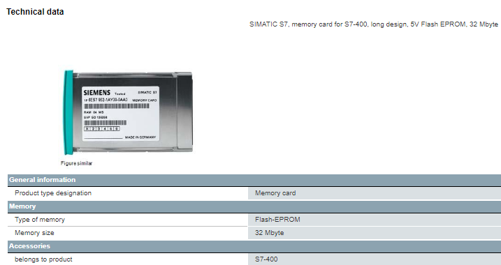 6ES7952-1KL00-0AA0 RAM Siemens Memory Card For S7-400 Condition 100% Original