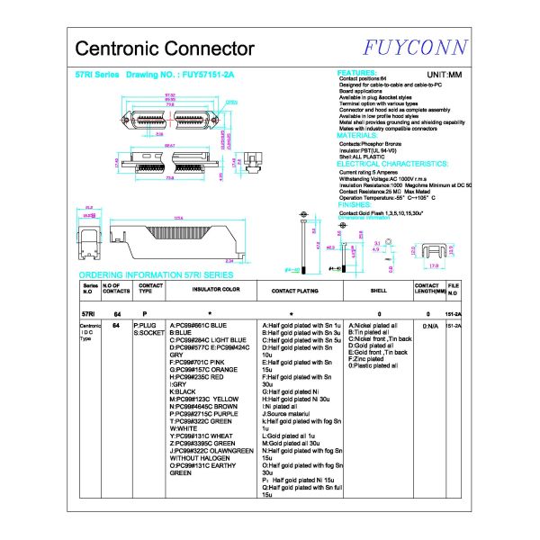 Champ TYCO 25 Pair RJ21 Plug Centronic Champ IDC Side Entry connector with Plastic Cover