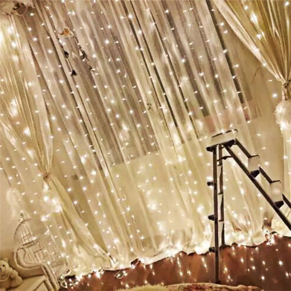 Blue 300 LED Solar Icicle Lights 1000MAH Battery Curtain String Lights With 50 Drops