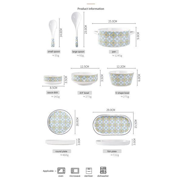 Under Glazed Technique 72 Pcs Bohemian Ceramic Dinnerware Set With Red And Blue Decal