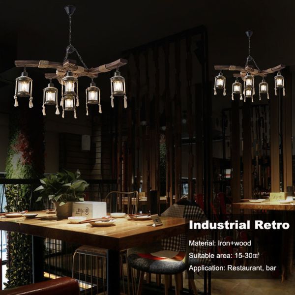 Industrial Vintage American Boat Wooden Chandelier Hot Pot Shop Restaurant Bar Wooden Glass Lamp(WH-VP-238)