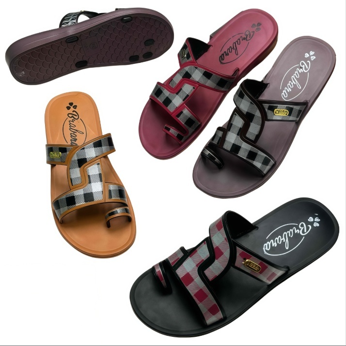 EVA Women Checkerboard Print Toe Loop Slide Sandals
