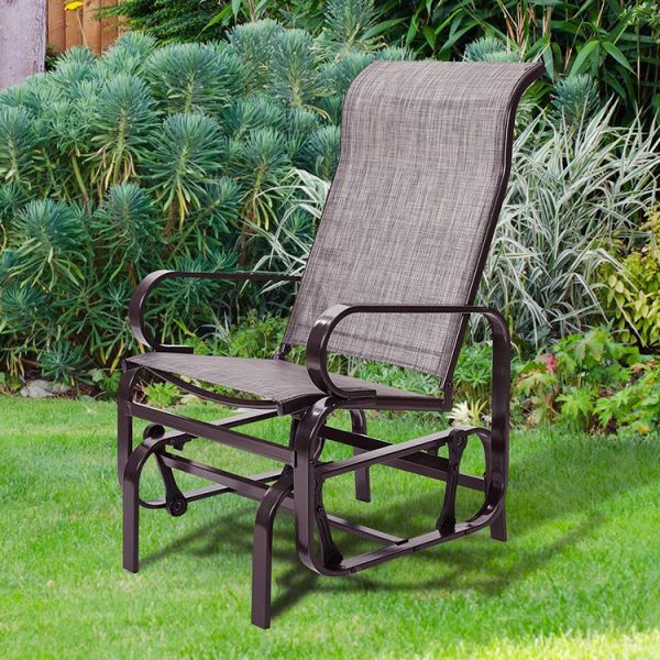 Metal Frame Outdoor Bistro Patio Garden Single Rocking Lounge Chair with Custom Logo
