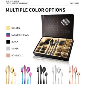 Customized Metal Cutlery Set Luxury Elegant 24 Piece Flatware Set