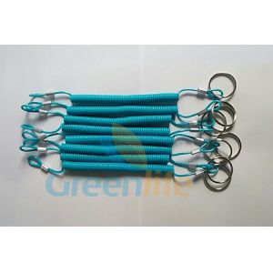 China Beautiful Custom Blue Plastic Coil Safety Strap with Key Ring and Loop Size 2.5x10x120mm on sale