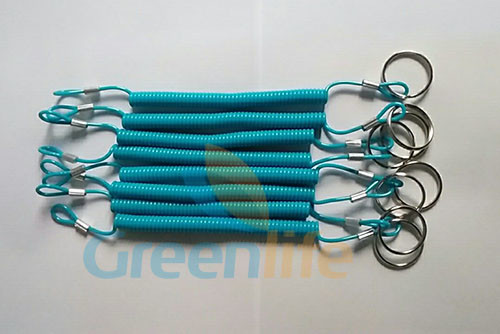 Beautiful Custom Blue Plastic Coil Safety Strap with Key Ring and Loop Size 2