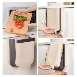 Foldable Hanging Bin White Fold Flat Expandable Kitchen Trash Can