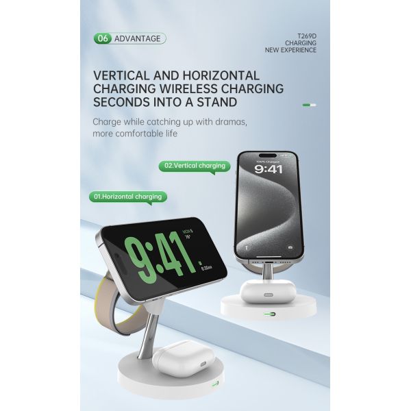 15W Fast Wireless Charging Station With Led Indicator And LED Night Light